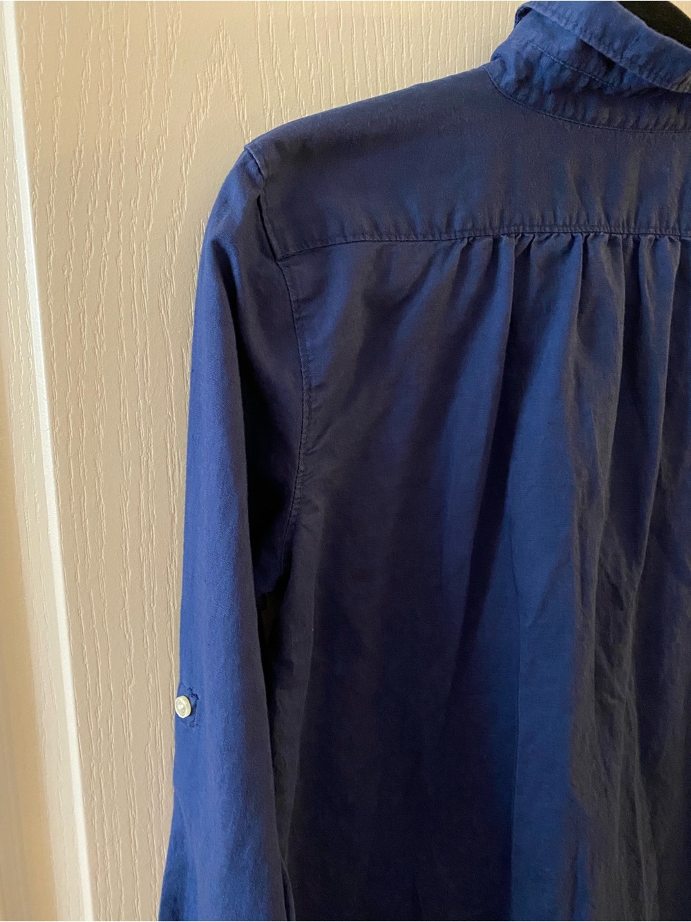LOFT Cotton-Linen Blend 1/2 Button Down Collared Blouse in Blue - S - Picture 9 of 10